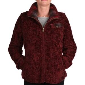 Pendleton Sherpa Fleece Zip Jacket Burgundy Plaid Wool Accent Women’s Small
